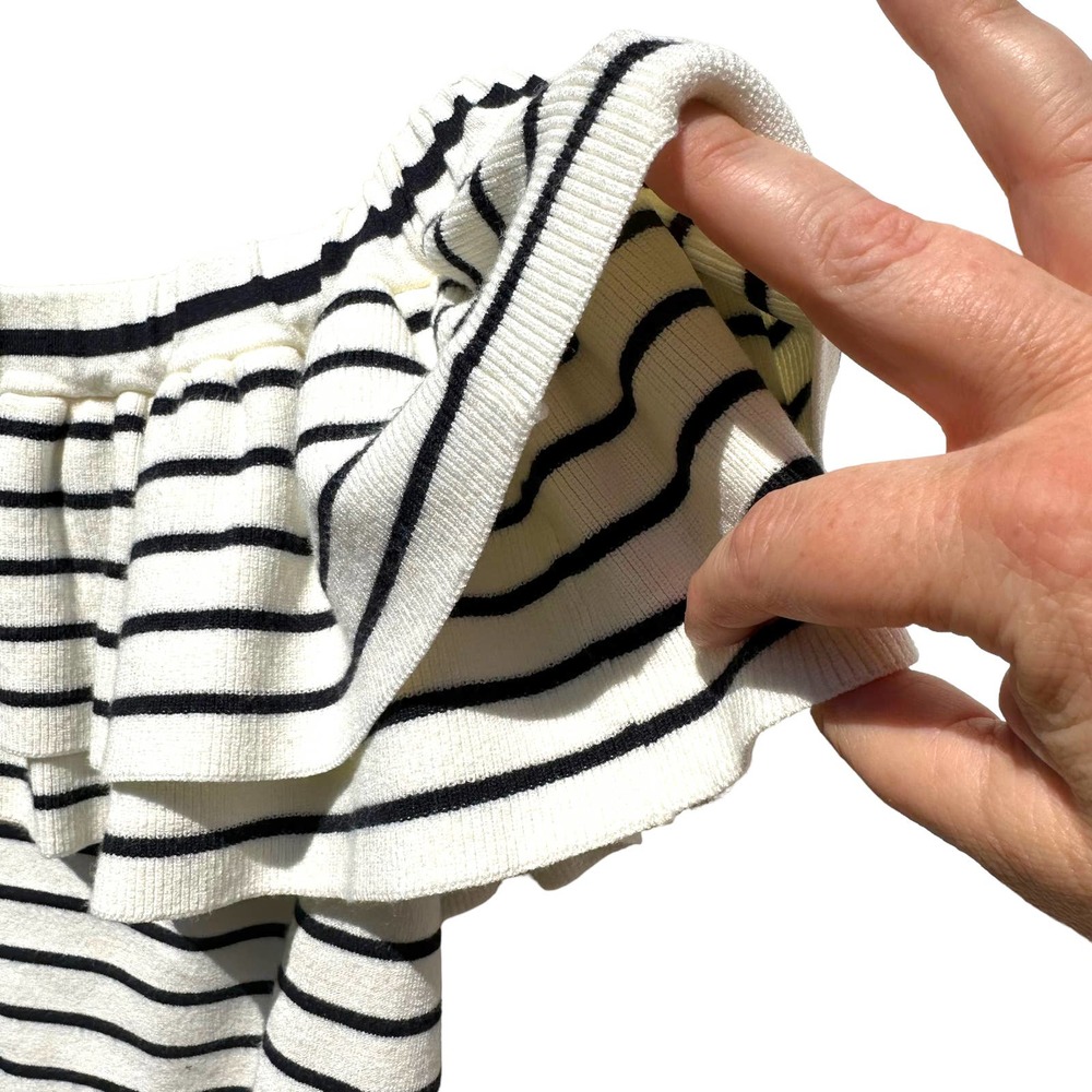 J. Crew - Off the Shoulder Striped Knit Top w/Double Ruffles, White/Black, SizeS - Picture 2 of 12